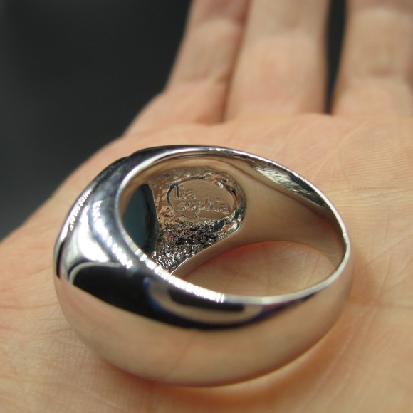 Size 6 Silver Tone Lia Sophia Blue Stone Band Ring - Picture 6 of 7